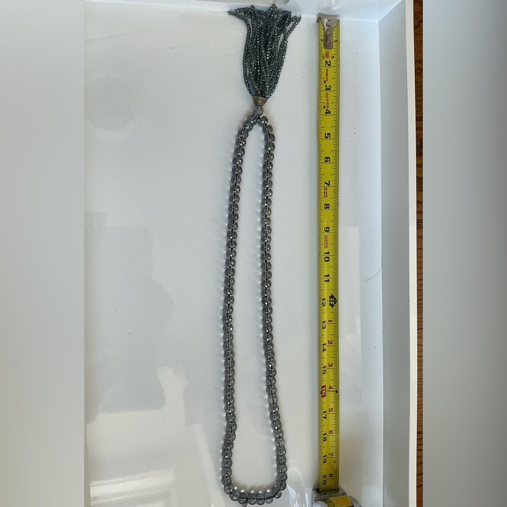 Statement Elegant Silver Beaded Tassel Necklace - image 1